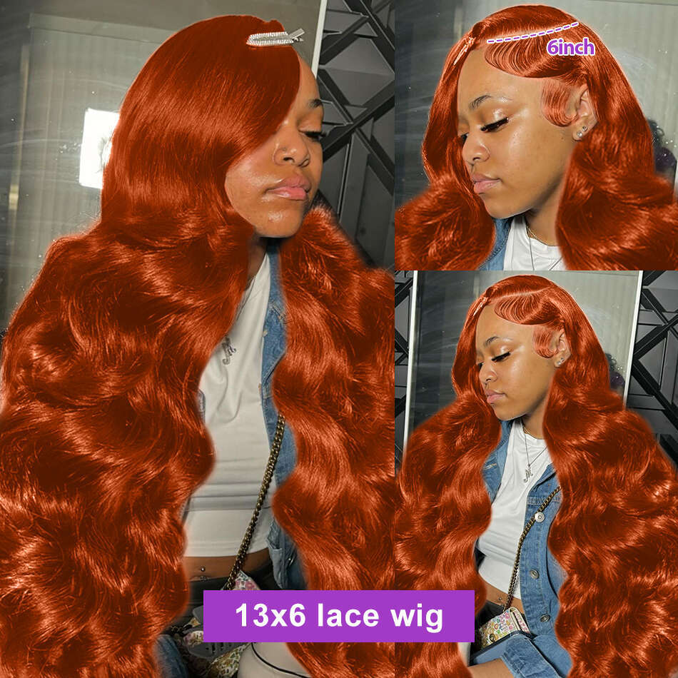 Brazilian 30 38 Inch Orange Ginger Body 13x4 Front Wig Human Hair 200% Water Wave 13x6 HD Lace Frontal Wigs For Women