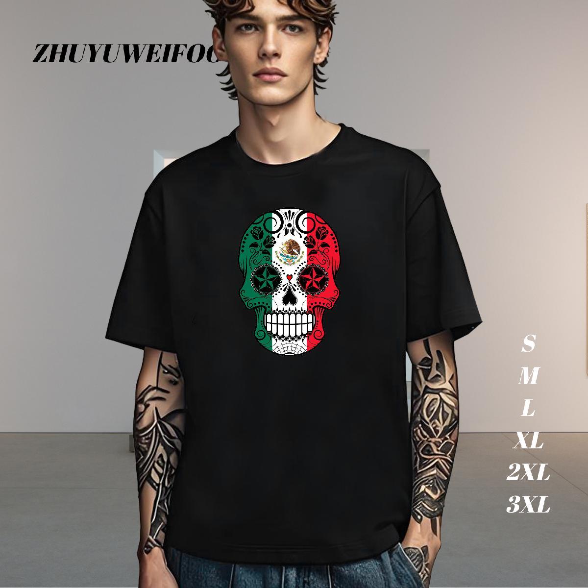 Cool Men T Shirts 100% Cotton 230g skull Summer Casual Cartoon Printing M-4XL Breathable Short Sleeve Men Tops Tees New Arrival Polos