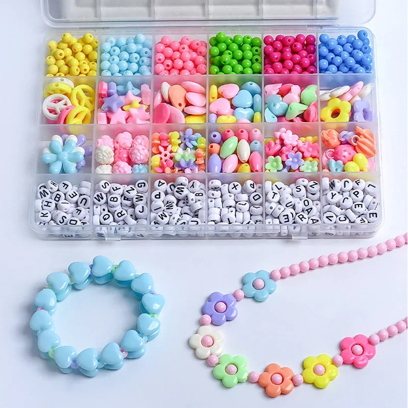 3-7mm DIY Handmade Bead Set Charm Elastic String Jewelry Making Bracelet Set Childrens Game Girl Toy 5-7-8 Years 241018