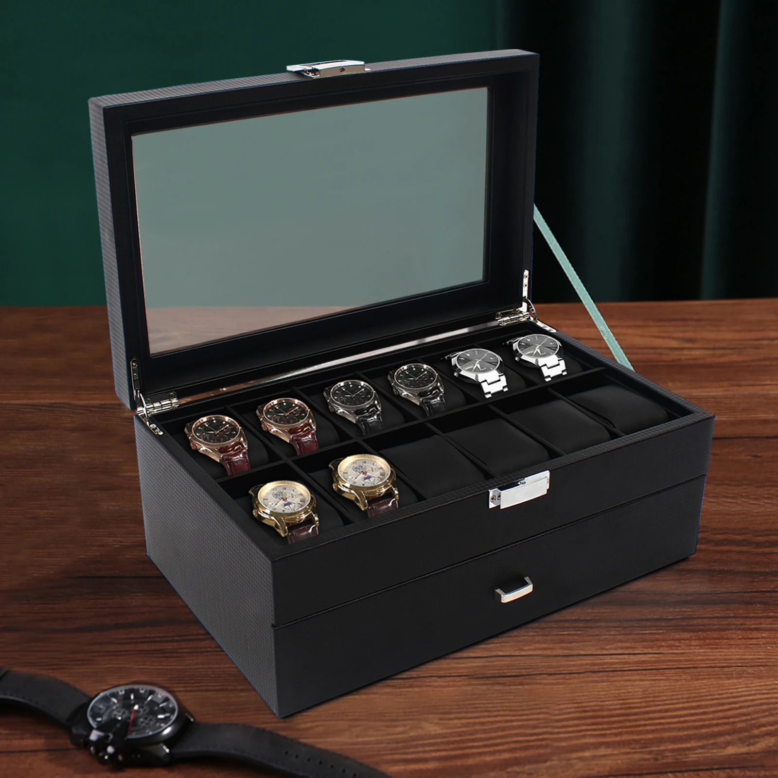 24 slot mens watch storage box large jewelry display box organizer black 241018