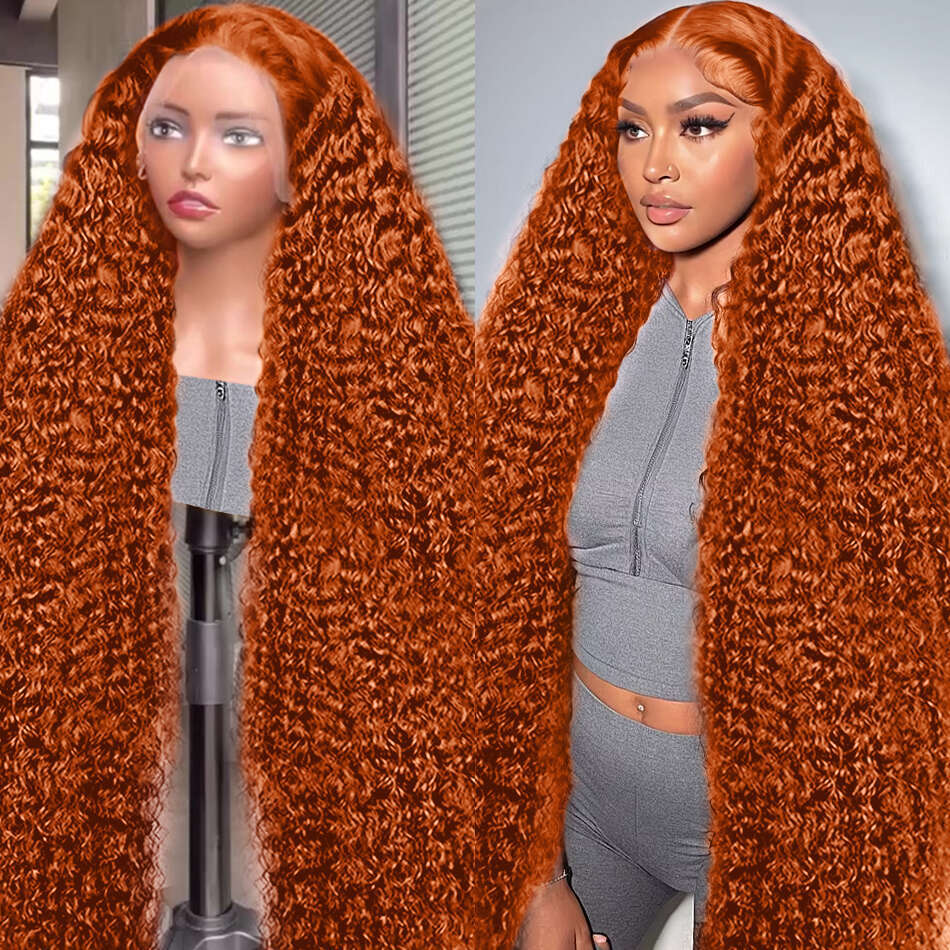 30 Inch Ginger Orange Wig Loose Deep Curly Front Human Hair Water Wave 13x4 13x6 HD Lace Frontal Wigs