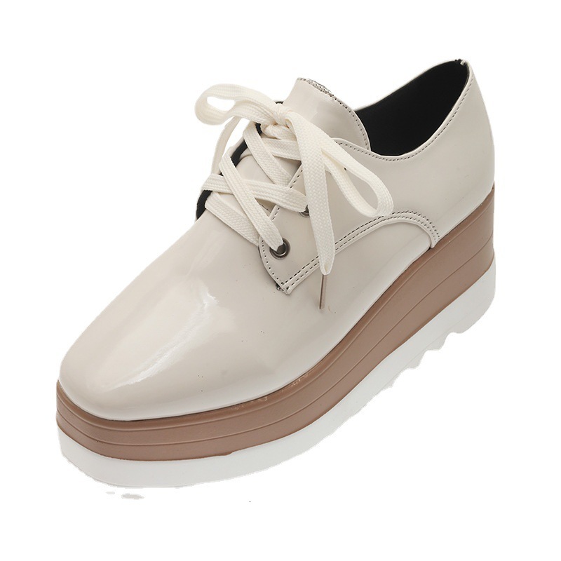 Large size women's shoes 2024 Spring and Autumn new round toe lace up sponge cake thick sole single shoe for women