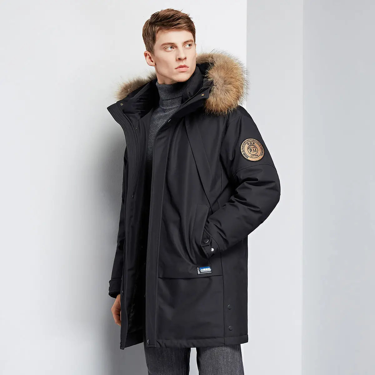 Winter Boutique Fashion Thickened Warm Mens Casual Hooded Fur Collar Down Jacket High end Mens Down Jacket ArmyGreen 241018