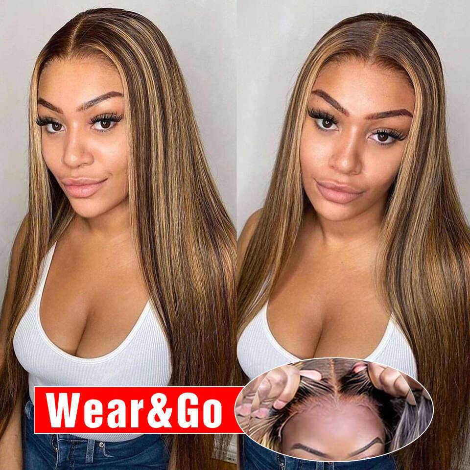 Glueless Wig Highlight Human Hair Ready To Wear And Go Preplucked Straight Ombre Colored HD Lace Wigs For Women s