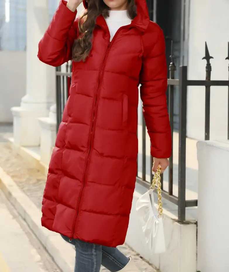 Winter New Hooded Mid Length Slim Fit Warm Long Sleeve Solid Color Down Jacket For Women3 ColorsX241019