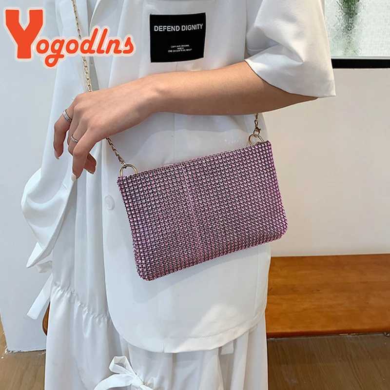 Yogodlns Trend Small Rhinestone Square Bag Metal Chain Shoulder Bag Luxury Design Shoulder Bag Cross Body Bag Diamond Coin Wallet Y241019