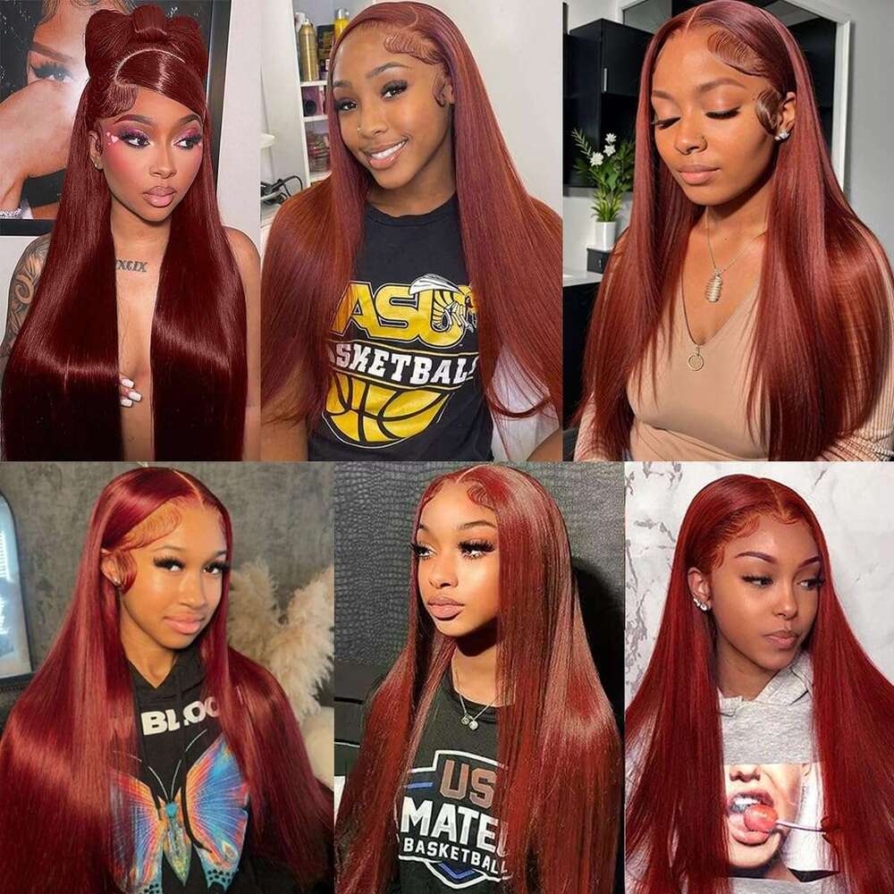 Reddish Brown Inch Bone Straight x Human Hair Lace Front Wig Colored Brazilian Transparent Frontal For Women al