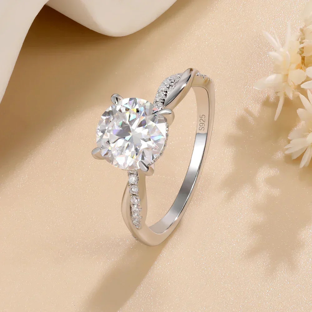 Real card ring 925 sterling silver 2CT laboratory diamond engagement ring for women round cut D VVS1 jewelry gift 241007