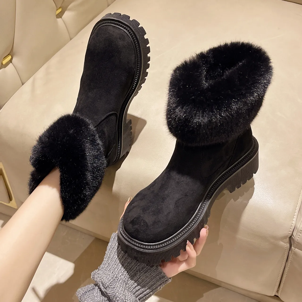 2024 New Anti Slip Designer Boot Khaki Black Outdoor Snow Boots Large Women's Shoes Size 36-42