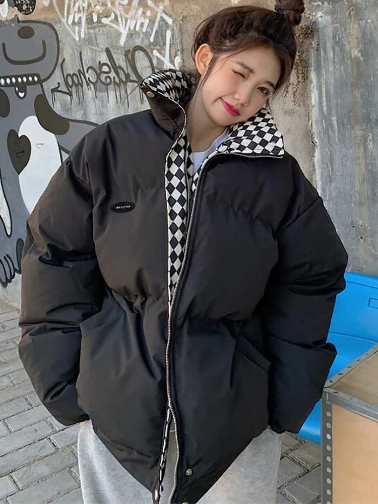 Winter Down Cotton Jacket Women 2023 New Zipper Loose Padded Coat Female Solid Thickening Warm Puffer Parkas Jackets Black KhakiX241019