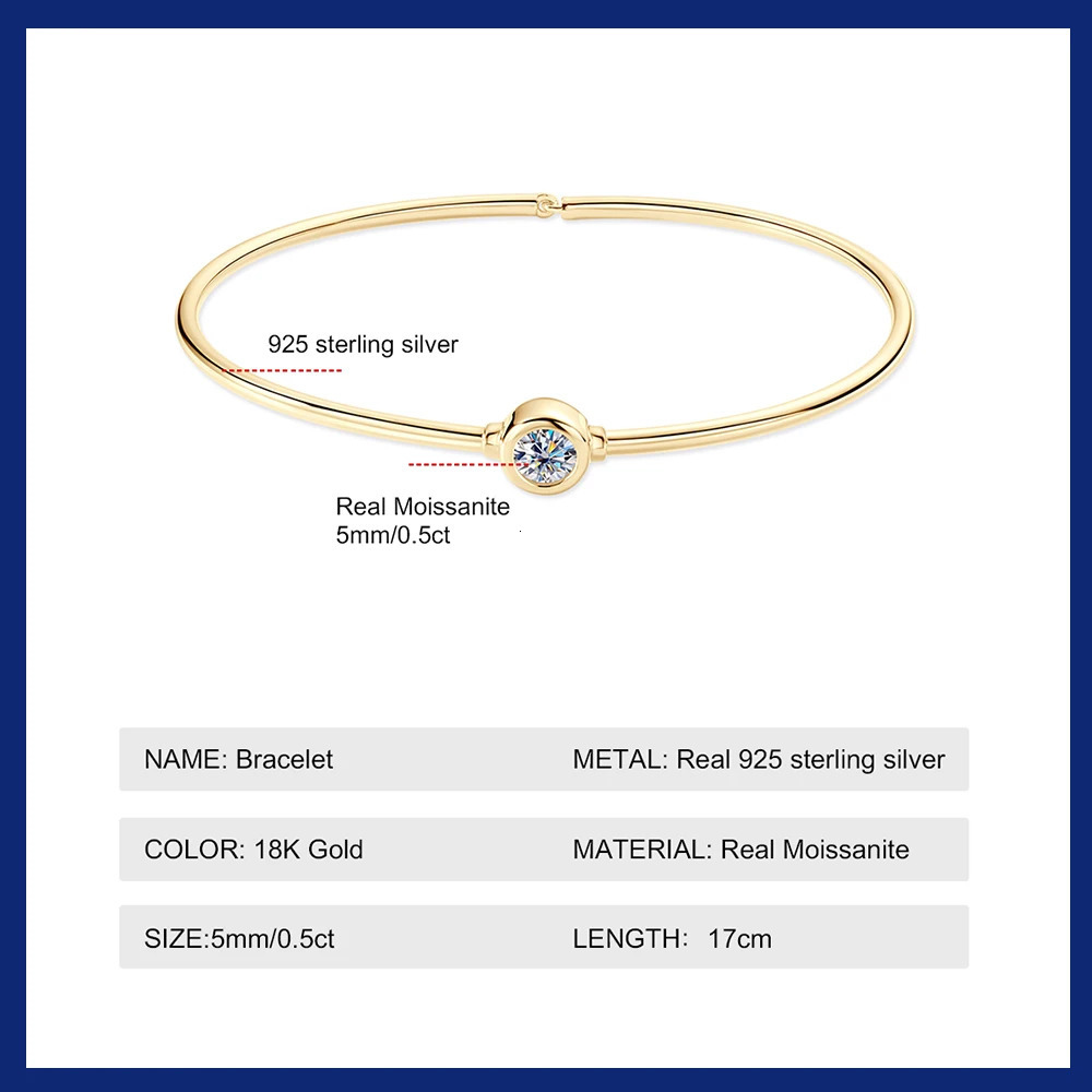 0.5CT Bracelet 18K Gold Plated 925 Pure Silver Classic Bracelet Frame Set Womens Gift Diamond Bracelet 241007