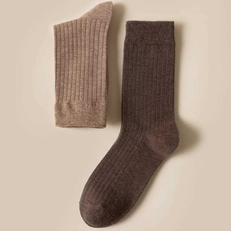 Autumn and Winter Men Socks Solid Color Thick Thread Knitting Socks Men Simple Men Medium Length Socks calcetines hombreXJ241019