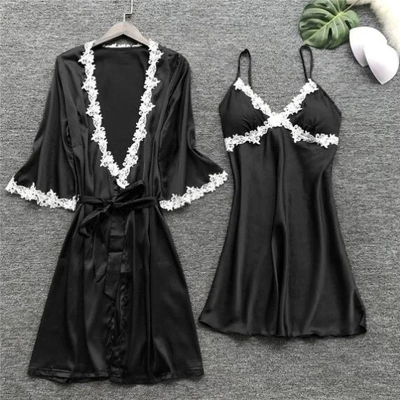 Womens thin 5-piece sleepwear sexy lace sleepwear sleeping lounge sleepwear silk sleepwear home clothing sleepwear 241009