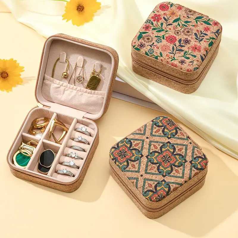 Cork patterned jewelry box with fashionable retro style portable travel jewelry storage display rings necklaces earrings W241019