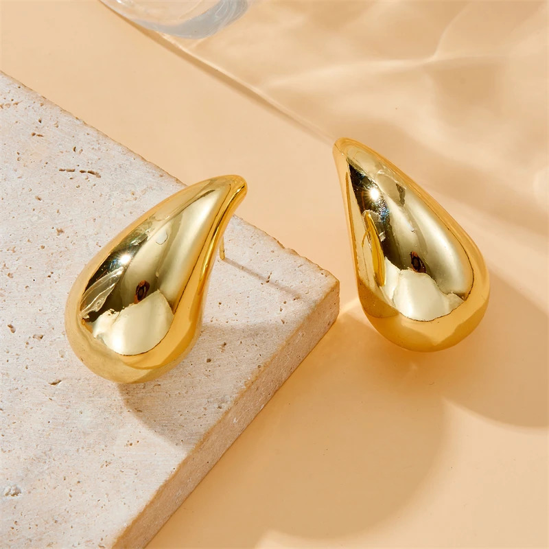 DIEYURO 316L stainless steel gold droplet necklace bracelet earring set for women 2024 trend non fading jewelry set 241018