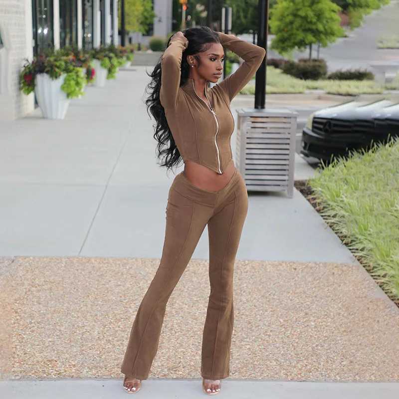 Womens Two Piece Pants Bangniweigou Womens Solid Color Set Zip Up Ultra Thin TopHigh Waist Ultra Thin Micro Flash Pants Two Piece Lounge Set AutumnWin