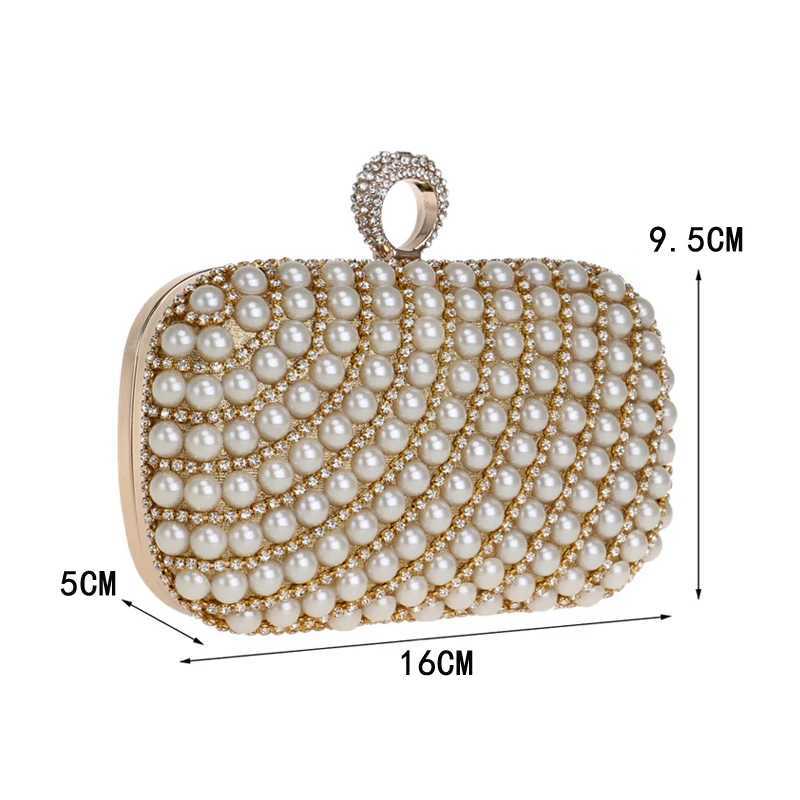 Bead wedding clutch evening bag Rhinestone pearl handbag with chain shoulder metal party wallet diamond holder Y241019