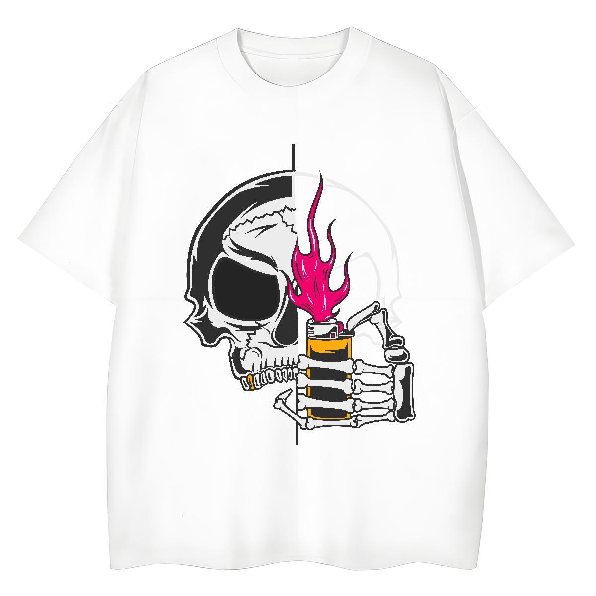 2024 Womens T Shirts 230g Pure Cotton Crew Neck Sports Street Wear skull Couples T Shirts Brand DIY Anime Printed Clothes