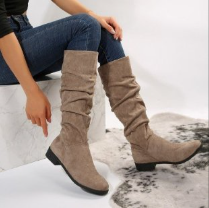 Women's Plus Size Round Toe Chunky Heel Suede Boots - Khaki, Black e71e