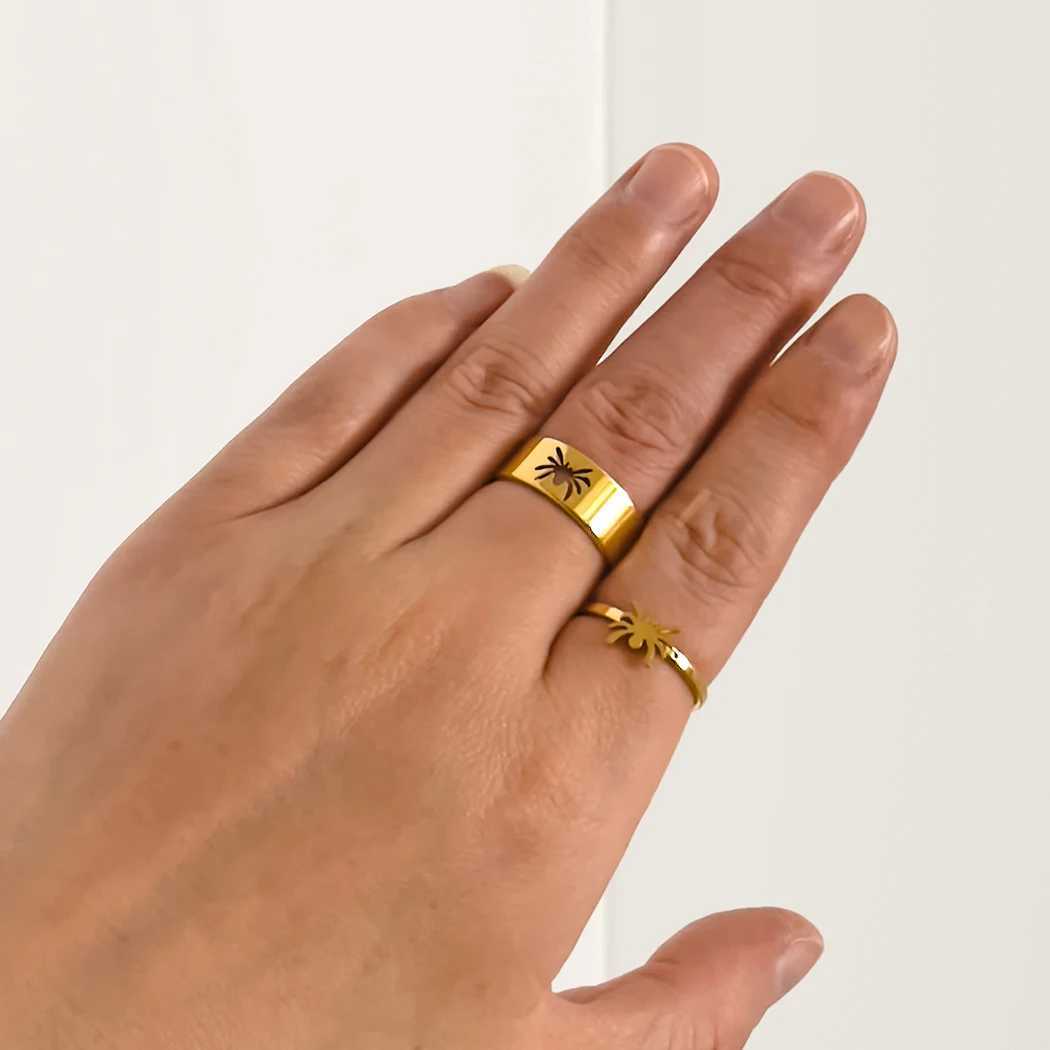 Spider Jewelry Set Stainless Steel Matching Double Promise Ring Female Lover Couple Finger Adjustable Ring Gift Supplies Y241019