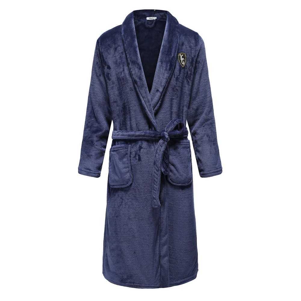 Autumn Winter Warm Coral Fleece Bathrobe Gown Thickened Flannel Men Robe Sleepwear Nightwear Loose Casual Home Wear LoungewearXJ241018
