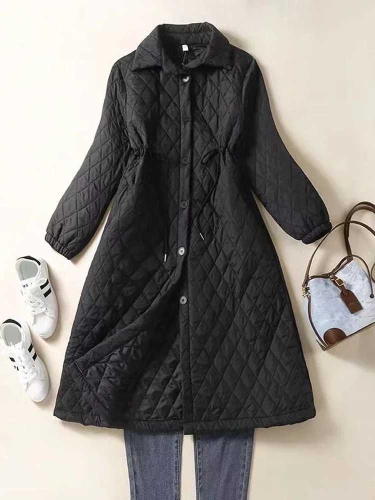 Winter Long Down Cotton Jackets 2024 New Women Fashion Cotton-padded Plaid Warm Coat Slim Puffer Quilted Outerwear Parkas Z493X241019