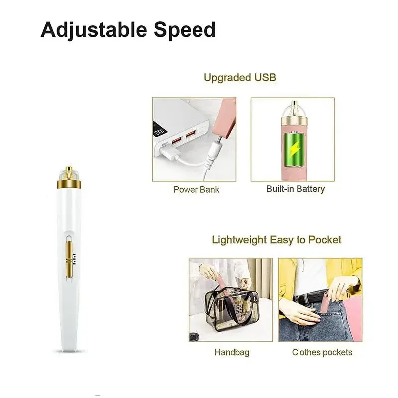 Mini USB Electric Nail Grinder Drill 5-in-1 Nail Polishing Machine Nail Archive Portable Mini Electric Nail Art with Light 241007
