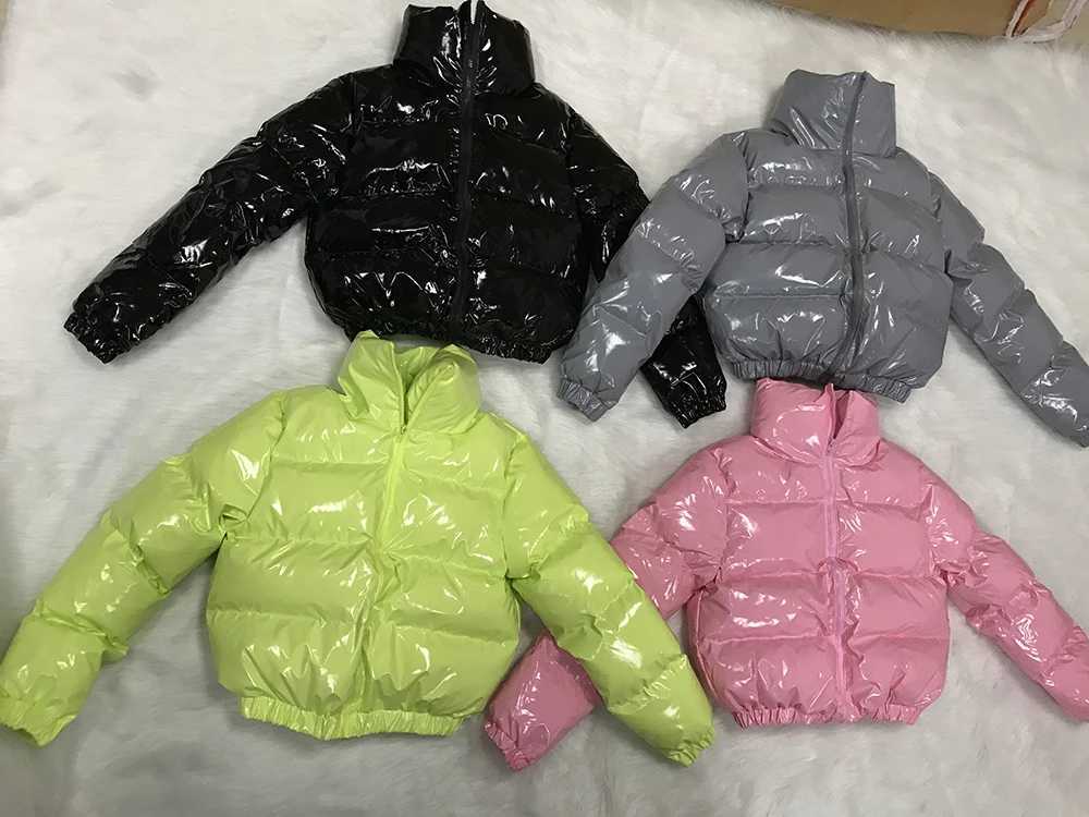 Women's Down Parkas Autumn Winter Women Bright PU Puffer Jackets Warm Bubble Coat Down Parkas Outcoat Zipper Jacket Cute Cropped Parkas XXL Y2410