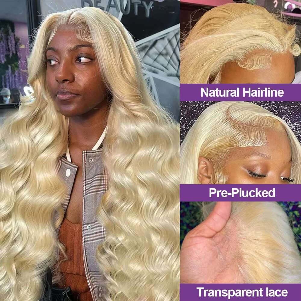 200 Density 13x4 13x6 HD Transparent Lace Front Human Frontal 100% human Hair 30 36 Inch 613 Blonde Wigs For Women