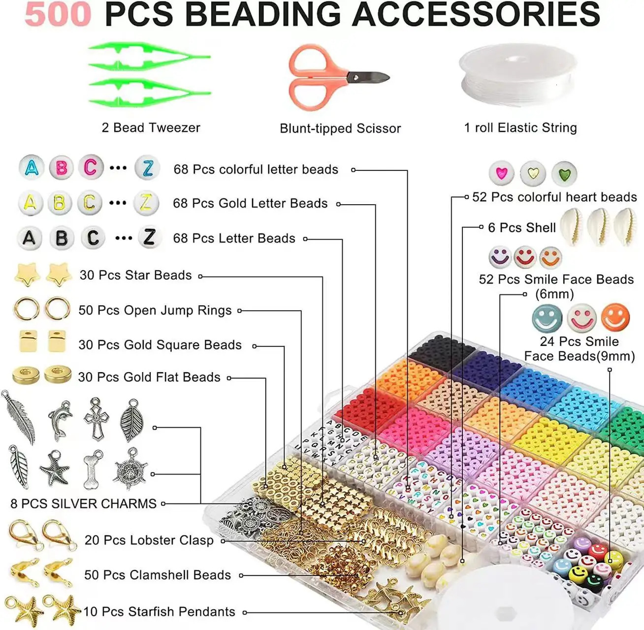 26 Bohemian DIY Soft Clay Bead Accessories String Bracelet Loose Bead Diaphragm Smile Face Bead Soft Clay Set 241018