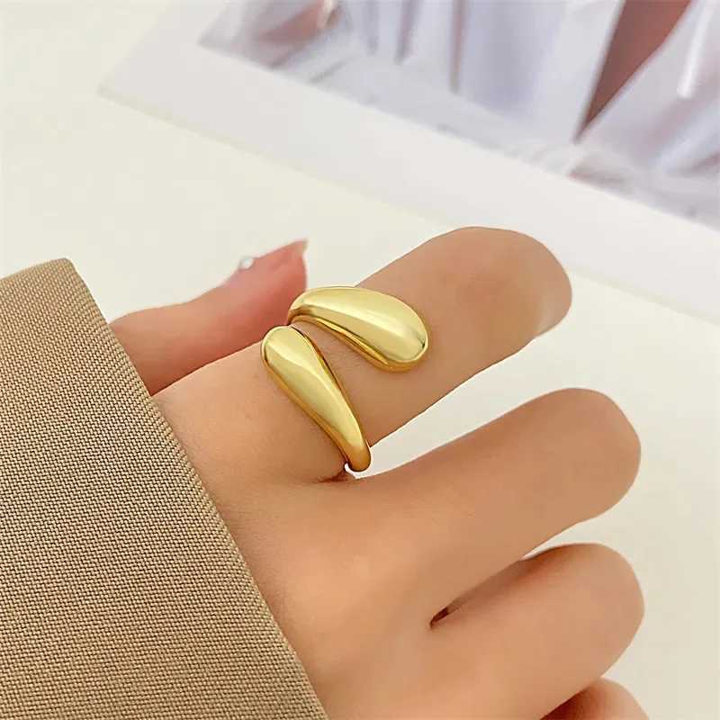 Stainless steel minimalist ring suitable for women trend gold smooth double ball beads open ring aesthetic jewelry couple gift Y241019