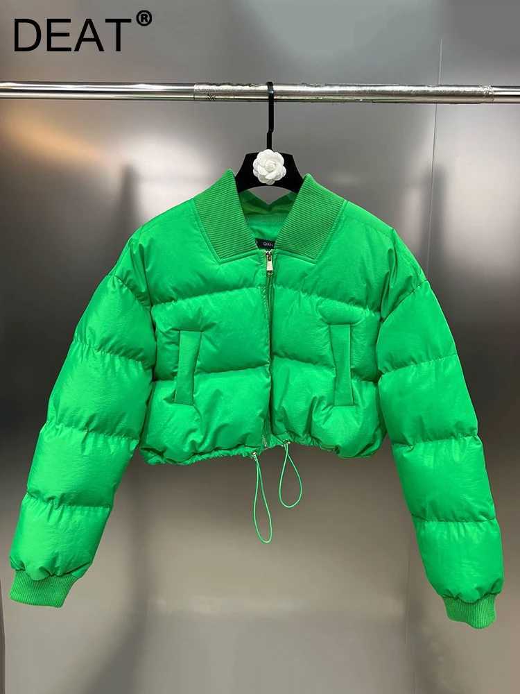 Women's Down Parkas DEAT Fashion Simple Solid Color Pocket Drawstring Cotton Mat Jacket Womens Loose Long Sleve Short Coat 2023 Winter 11P01680 Y