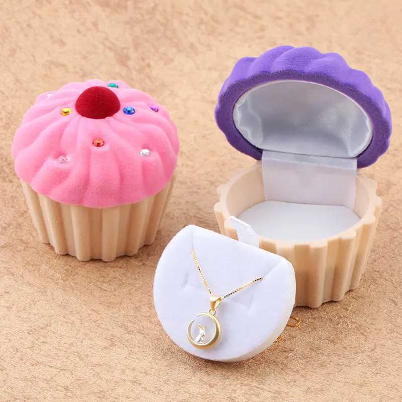 1 cute cake gift box holder jewelry box velvet wedding ring box earrings necklace display and packaging 2 colors W241019
