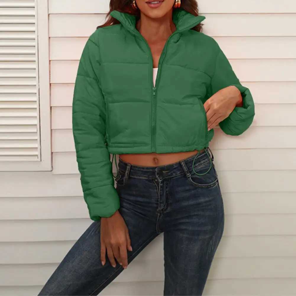 Women's Down Parkas Winter jacket stand up collar zipper solid color long Slve padding Kp warm thick cardigan outdoor casual winter jacket Y24101