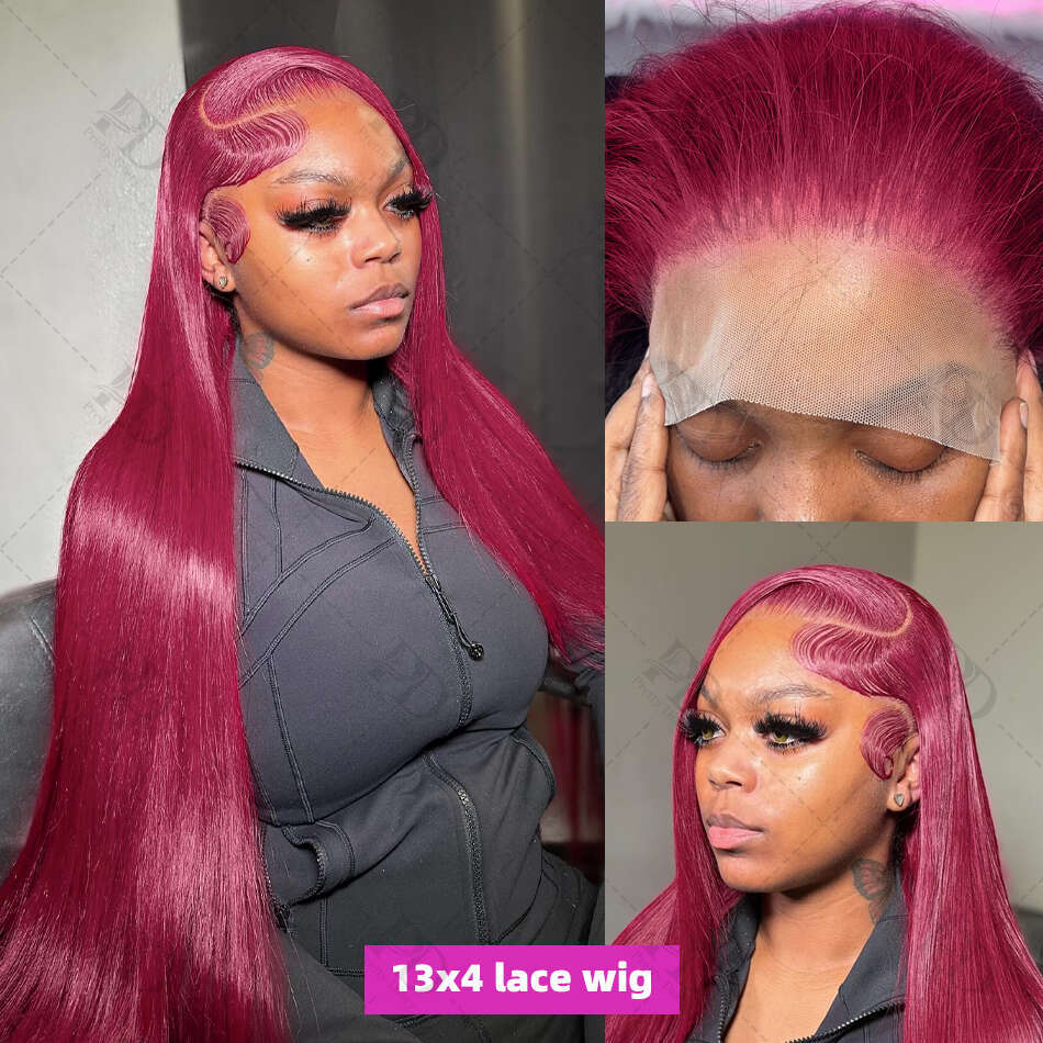 30 36Inch Bone Straight 99J Bury 13x4 13x6 Hd Lace Frontal Human Brazilian Red Colored Remy Wigs Virgin Hair