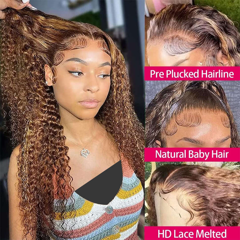Highlight Blonde Wiggogo Lace Front Wig Human Hair X Hd Frontal Ombre Deep Wave Curly al