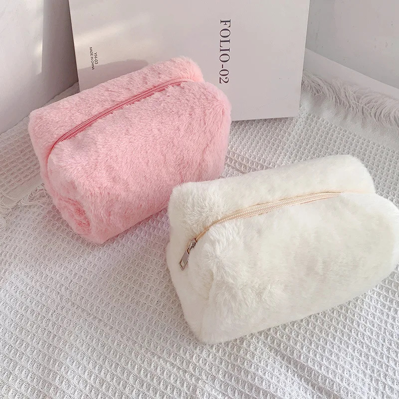 Fur Makeup Bags for Women Soft Travel Cosmetic Bag Organizer Case Young Lady Girls Make Up Necessaries 1 Pc Solid Handbags y241019 zhanyishengli