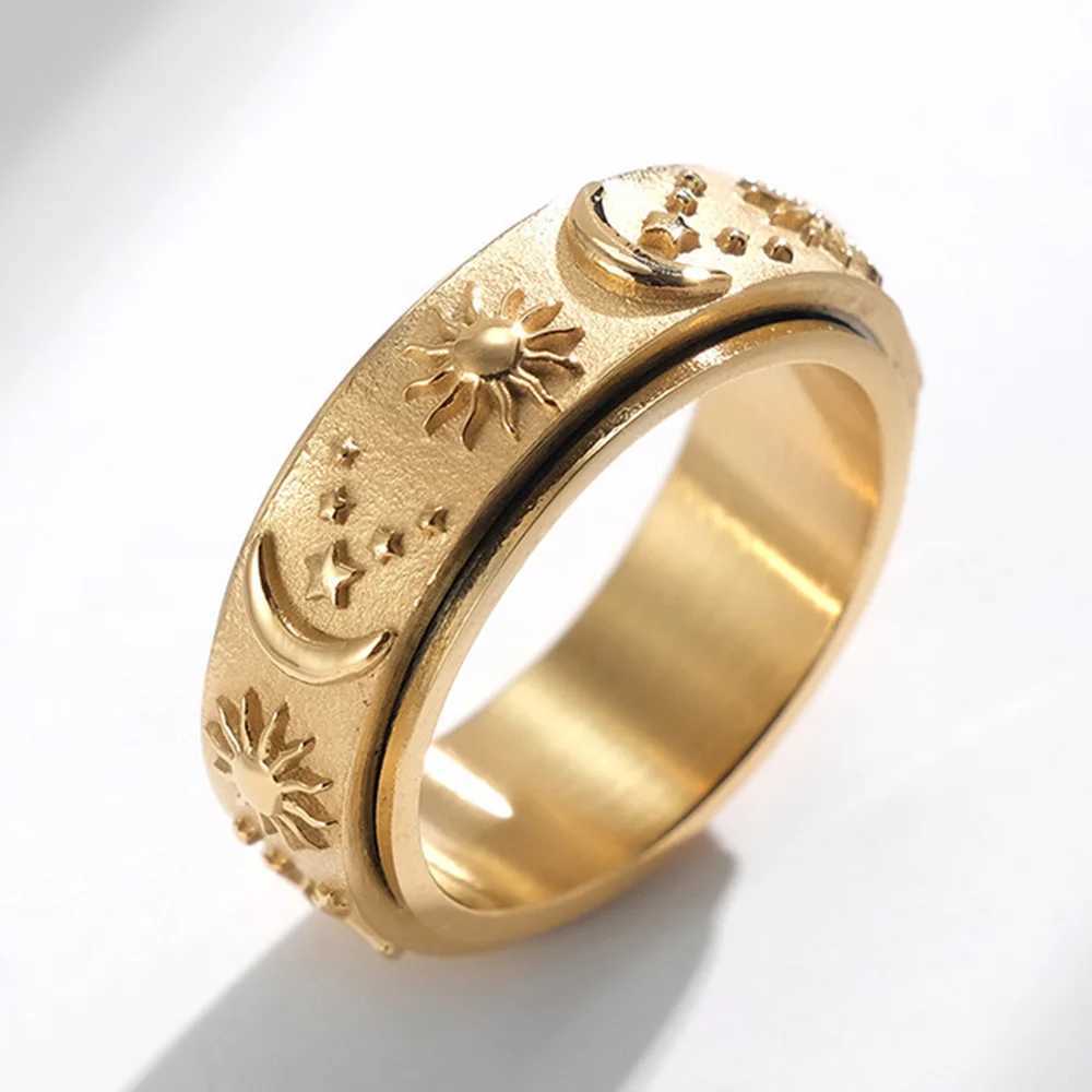 Star Moon Sun Rotation Titanium Steel Ring Stainless Steel Ring Advanced Pressure Reduction Ring Y241019