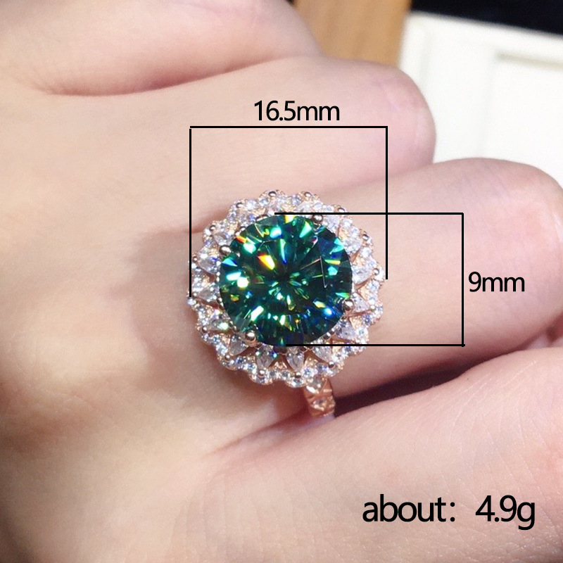 Solitaire Ring Women's Classic Blue Green Diamond Ring Fire Sparkling Rose Gold Crystal Ring Fashion Jewelry Engagement Gift