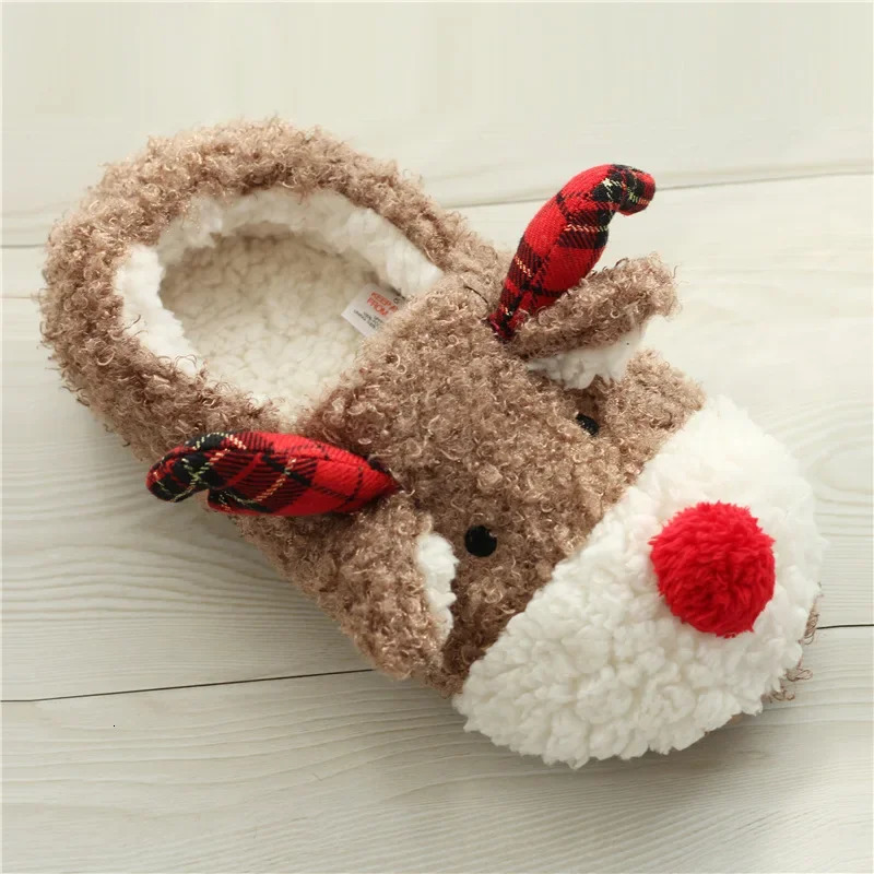 Womens Christmas Deer Slippers Winter Fashion Christmas Indoor Comfortable Non slip Casual Shoes Plush Home Cotton Shoes 241018