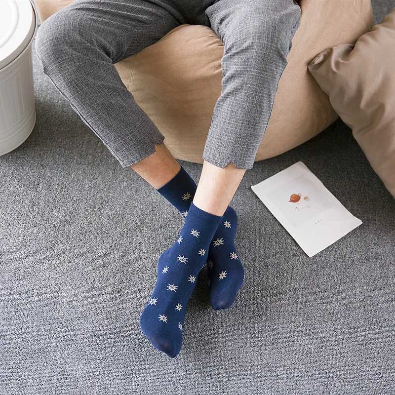 3 Pairs Men Navy Socks Business Socks Stripe Anchor Star Snow Male Autumn Winter Crew Socks Comfortable Cotton Casual SocksXJ241019