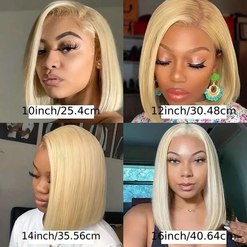 Straight Bob Blonde Wig HD Transparent Lace Pre Pluck No Tangle Shedding Human Hair x Frontal For Women