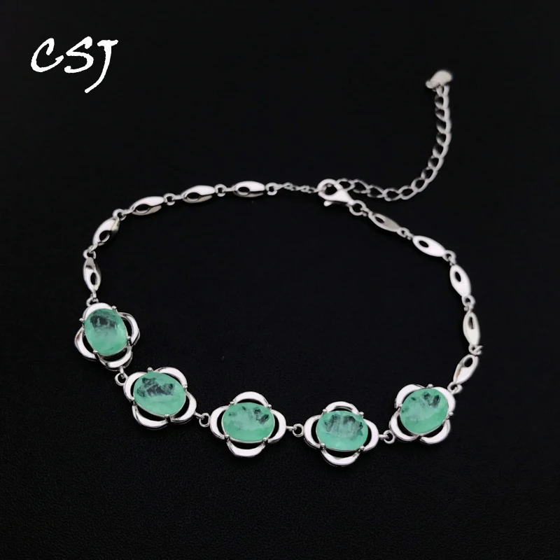 CSJ Trency Paraiba Bracelet Pure Silver 925 Artificial Gem Aquamarine 6 * 8mm Womens Birthday Party Jewelry Gift 241018