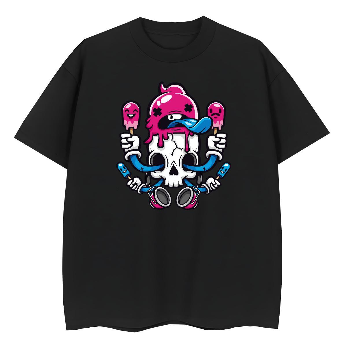 Casual New T shirt 230g Cotton Breathable Short Sleeve Beach skull Tshirt for Man Woman Unisex White Plus Size Tops