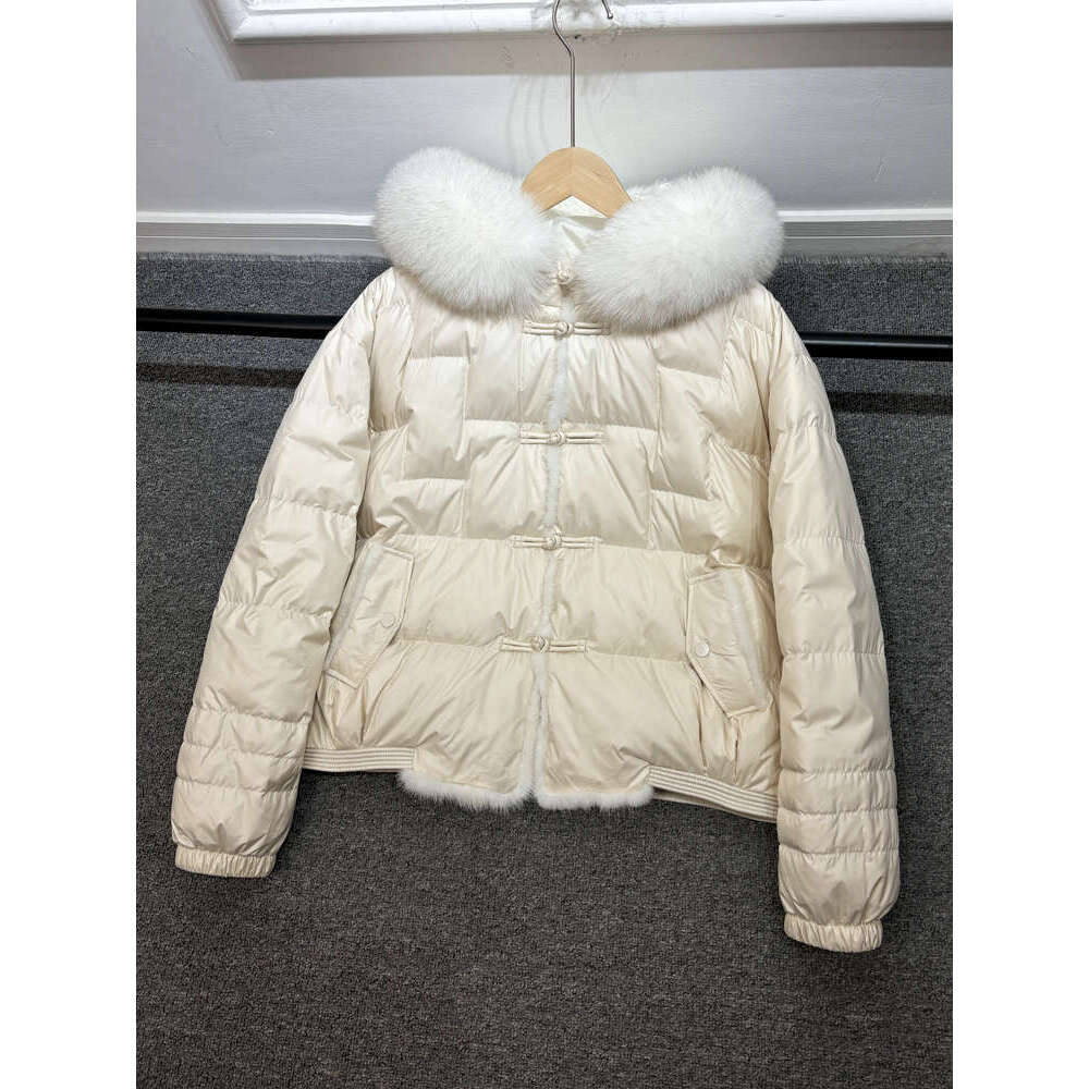 Lagabogy 2024 Winter Women White Duck Down Jacket Real Fox Mink Fur Collar Female Short Warm Puffer Coat Vintage Hooded Parkas