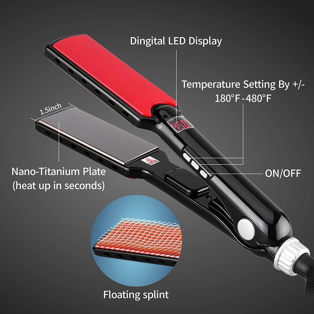 Straight hair straightener 480F high temperature professional wide plate iron PTC treatment straight hair iron and brush 241018