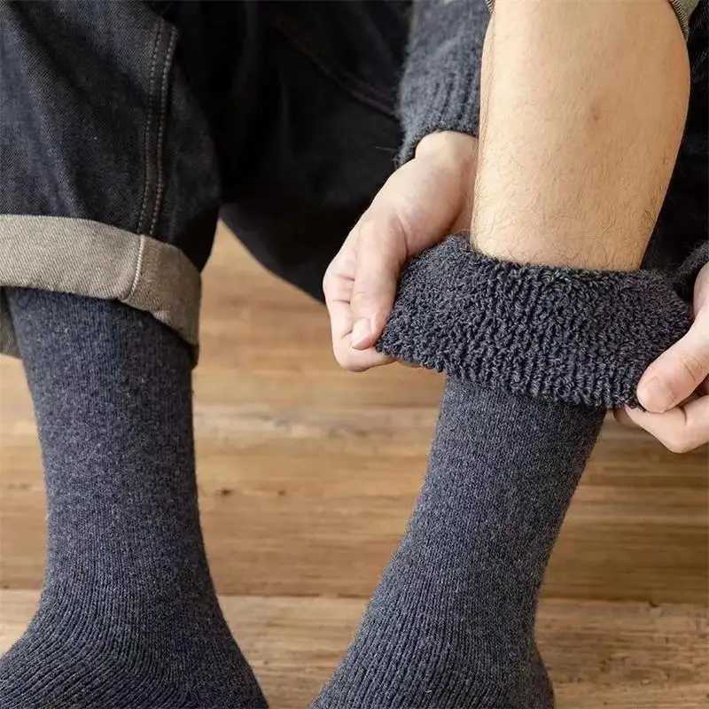 5pairs/Lot Winter Mens Wool Socks Knee High Socks Super Thick Warm Solid Color Soft Comfort Deodorant Snow Stockings EU38-46XJ241019