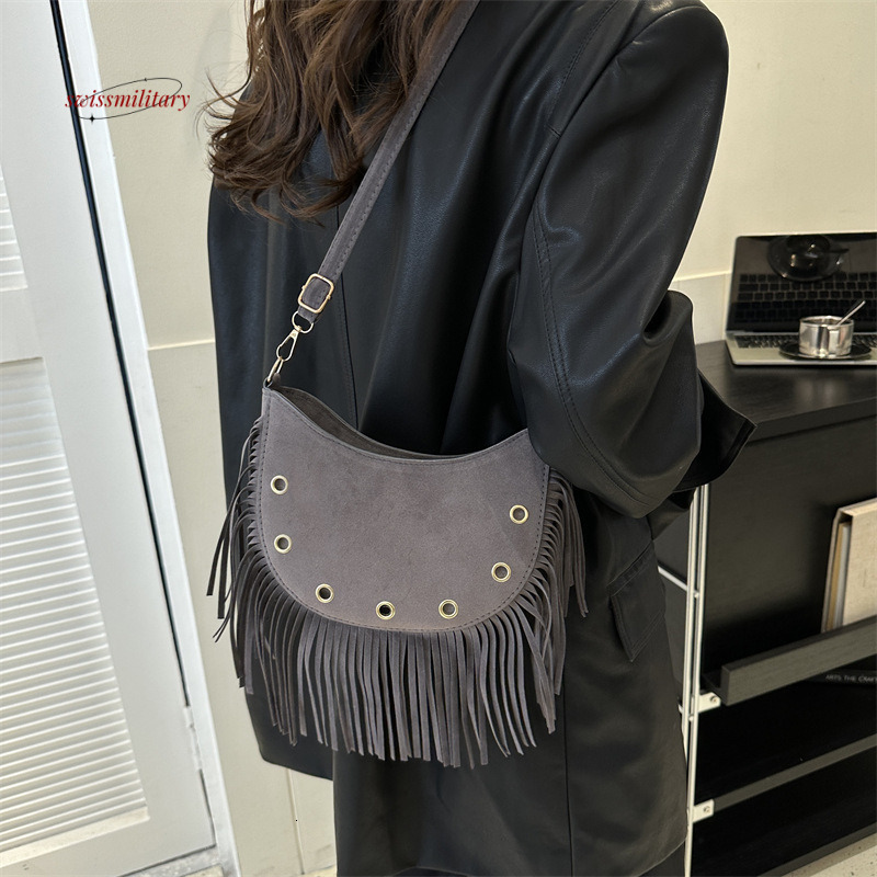 Tassel brown saddle shoulder niche ethnic controversy, West Asia crossbody bag, women's trendy travel bag #18 swissmilitary