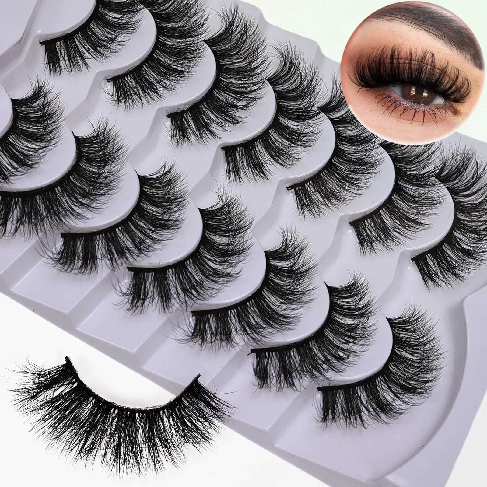 7 Pairs Messy False Eyelashes Fluffy Thick Lashes 3D Curl Dramatic Long Messy Fake Fluffy lashes extension MakeupXJ241019