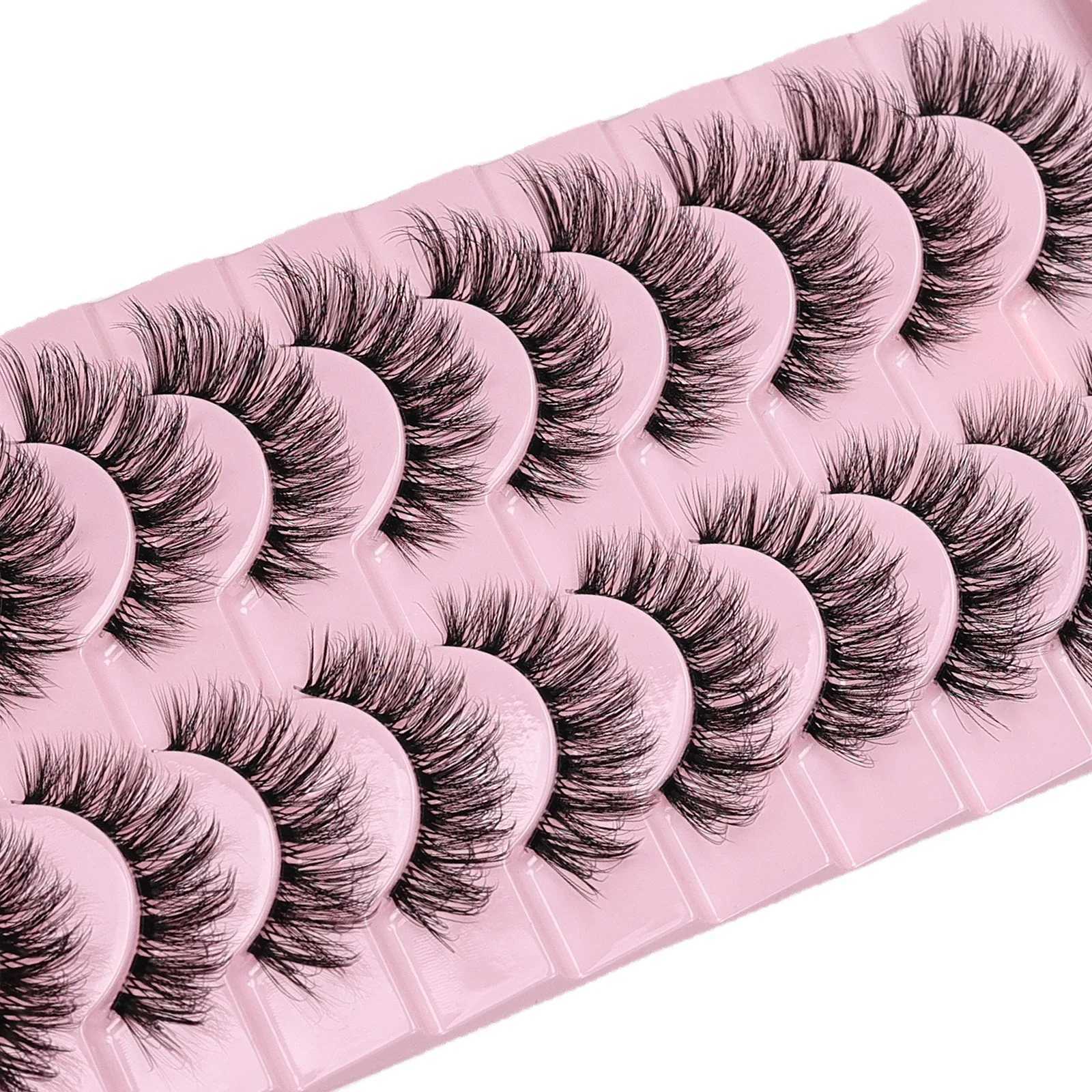 10 Pairs Natural Fluffy False Eyelashes Wispy Lashes 3D Volume Strip Lashes D Curl Fake Eyelashes with Clear Band Eye LashesXJ241019